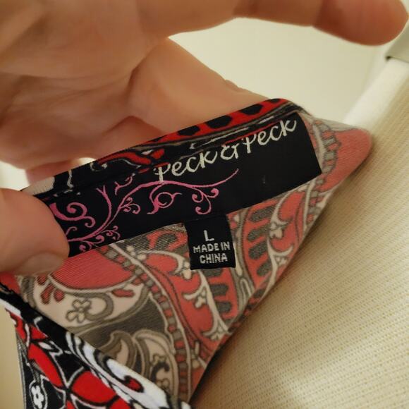 Geometric Print Stretch Knit 3/4 Sleeve Blouse Peck & Peck Size Large - Picture 7 of 7